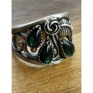Vintage Navajo Sterling Silver Green Paua Abalone Shell Cluster Leaf Ring Size 7